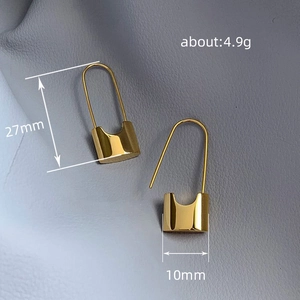 Minimalist gold padlock earrings for women, 27mm length, polished metallic finish