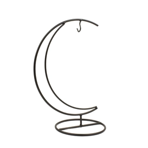 Minimalist black crescent moon metal stand with hanging hook and stable round base