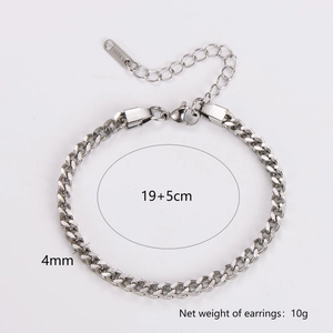 Minimalist 4mm stainless steel Cuban link bracelet with adjustable 19+5cm chain length