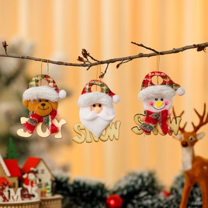 Set of 3 rustic Christmas ornaments featuring Santa, Snowman and Bear on branches