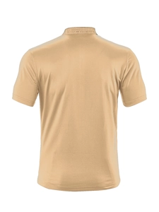 Back view of a khaki casual polo shirt in twill cotton with short sleeves