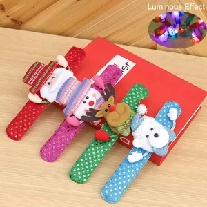 Christmas Slap Bracelets LED Glowing Luminous Sequin Fabric Plush Cartoon Santa Snowman Reindeer Holiday Party Props