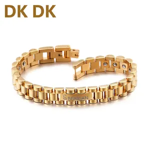 Magnetic Therapy Link Bracelet Titanium Steel Germanium Stone 18K Gold Plated Health Jewelry Watch Band Style For Men Women