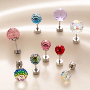 Faceted crystal ball stud earrings in multiple colors with durable titanium steel screws