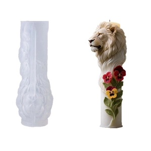 Moule en silicone tête de lion 3D avec fleurs pour bougies parfumées et décors en plâtre