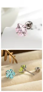 Détails de clous d'oreilles fleur en cristal coloré avec fermoirs plats à vis sécurisés