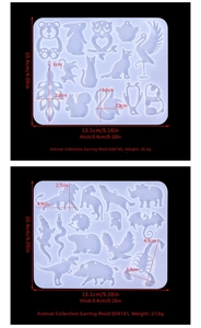 Detailed dimensions and animal shapes for DIY silicone earring resin molds