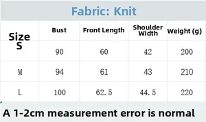 Tabella delle taglie dettagliata per gilet in maglia a quadri con misure in centimetri