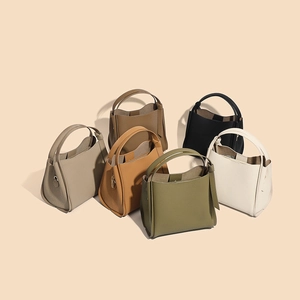 Minimalist genuine leather bucket bags in six assorted colors with top handles