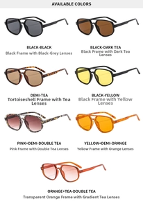 Detailed color options of double bridge irregular sunglasses in diverse stylish frames