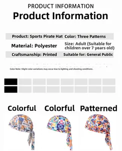 Polyester cycling bandana cap with colorful geometric prints and size specifications