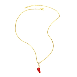 Minimalist gold chain necklace with a vibrant red enamel chili pepper pendant accessory