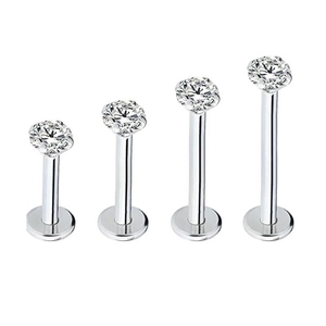 G23 Titanium Zircon Round Clear Four Prong Flat Back Labret Ear Cartilage Tragus Piercing Body Jewelry For Women Men