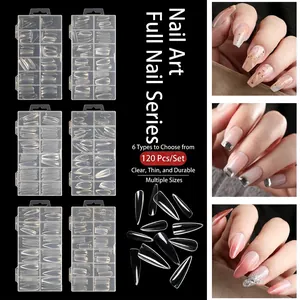 Transparent seamless nail art tips set with 120 pieces in six different shapes