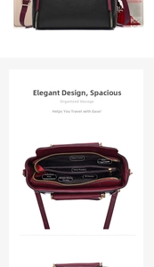 Internal structure of bicolor leather handbag with multi-compartment storage and zipper