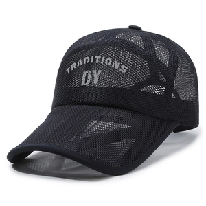 Men's black breathable mesh baseball cap with Traditions DY print for outdoor sports