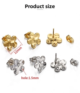 Détails de puces d'oreilles fleur 12mm en or 18k et argent avec trou pour création DIY