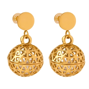 British vintage geometric hollow ball earrings in titanium steel with zircon inlay
