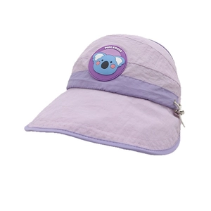 Light purple adjustable kids sun hat with cartoon koala badge for beach and outdoor travel