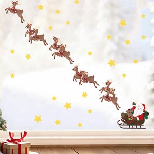 Christmas Santa Claus and reindeer PVC wall stickers for holiday window decoration