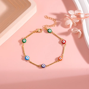 Evil Eye Jewelry Colorful Enamel Copper Link Chain Adjustable Bracelet Anklet Necklace Nazar Protection For Women
