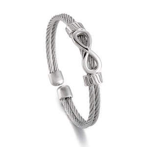 Stainless Steel Infinity Symbol Braided Cable Wire Bracelet Open Cuff Bangle Punk Hip Hop Style Jewelry For Men