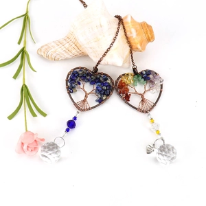 Handmade heart Tree of Life suncatcher with natural stones and faceted K9 crystal ball