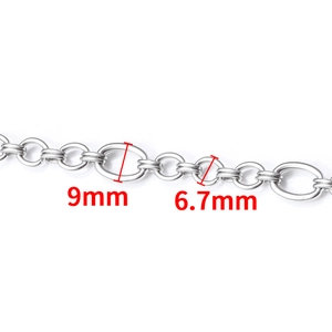 Roestvrijstalen ovale schakelketting met 9mm en 6,7mm breedtematen op witte basis