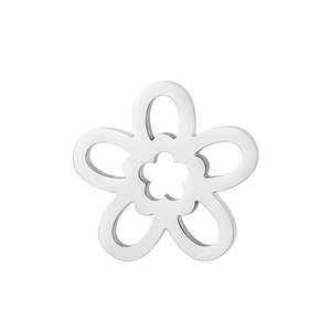 Detailed close-up of a silver hollow flower-shaped pendant for jewelry making