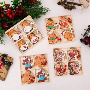 Christmas Wooden Hanging Ornaments Gingerbread Man Gnome Decorative Pendants For Xmas Tree Holiday Home Party Decor Cartoon