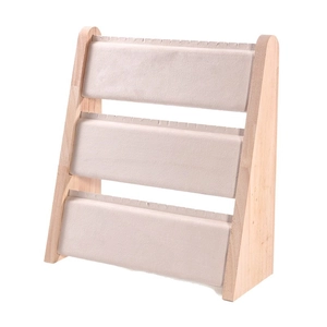 Extra large 3-tier wooden jewelry display stand for necklaces with cream microfiber panels