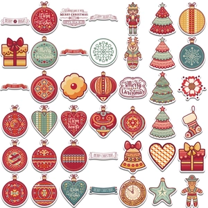 Set of 207 Christmas stickers featuring Santa, trees, and nutcrackers on a white background