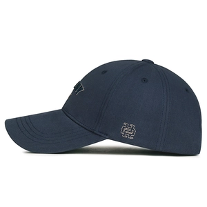 Navy blue cotton baseball cap with side letter embroidery and six-panel structure