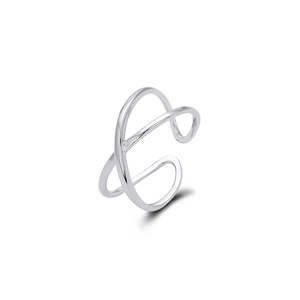 Minimalist S925 sterling silver multi-layer crossover open ring with polished finish