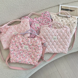 Quilted cotton handbags collection featuring floral tulip and cute cartoon rabbit patterns