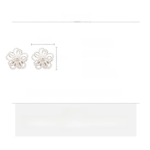 Detailed specification chart for silver hollow flower earrings with size and material info