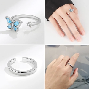 9-piece rotating anxiety ring set for women featuring blue stone and butterfly design