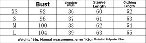 Size chart for women's plaid layered shirt with bust and length measurements in cm