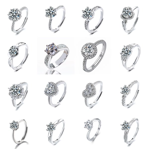 Shiny Zircon Heart Round Ring Copper Silver Plated Adjustable Open End Wedding Engagement Jewelry For Women