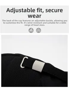 Close-up of adjustable matte silver metal buckle on black winter baseball cap