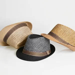 Chapeaux de paille tricolores en maille avec ruban rayé pour protection solaire d'été