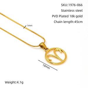 Detail showing 18k gold plated stainless steel Aries pendant with specific dimensions