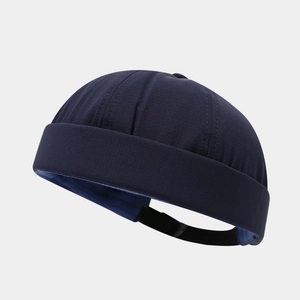 Minimalist navy blue quick-dry docker hat with adjustable strap for men and women