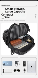 Macro detail of spacious crossbody bag interior showing striped lining and tiered pockets