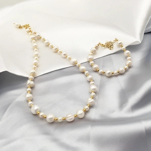 Baroque Freshwater Pearl Jewelry Irregular Thread Freshwater Pearls Gold Plated Necklace Bracelet And Earrings Elegant Accessory Women