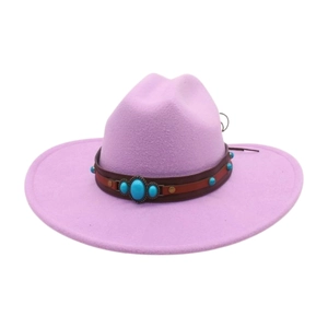 Western Cowboy Hat Felt Wide Brim With Leather Turquoise Band Vintage Ethnic Style For Men Women