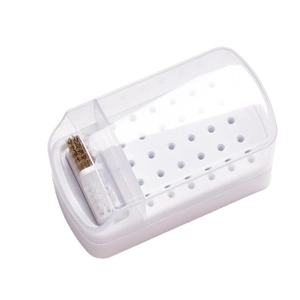 White 30-hole nail drill bit storage box and cleaner case with transparent lid