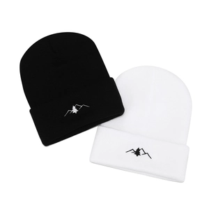 Black and white mountain embroidery beanie hats for outdoor winter warmth and style