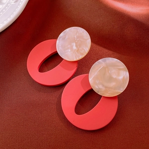 Geometric Stud Earrings With Silver Earring Post Acrylic Round Oval Marble Texture Retro Style Fashion Jewelry Women