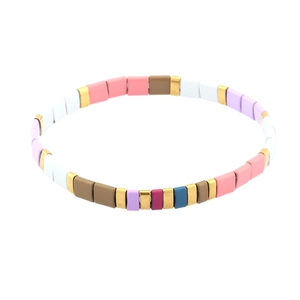 Colorful Tila bead enamel stretch bracelet with bohemian multi-colored alloy tiles
